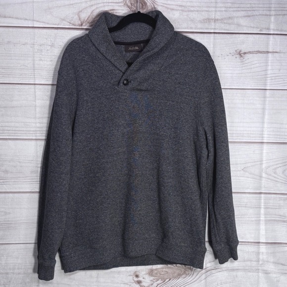 Tasso Elba Other - Tasso Elba Mens Charcoal Gray Cotton Shawl Collar Button Sweater Large SI36227